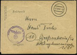 DEUTSCHES REICH 1944 (9.10.) Stummer 2K-Steg = Tarnstempel + Viol. 1K-HdN: Feldpostnr. M 62 258 = Ausbildungesverband De - Maritime