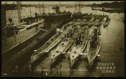 Kiel 1915 (24.12.) Stummer Bd.MaSt Ohne Ort = Tarnstempel Kiel , Monochrome Foto-Ak.: "Unsere U-Boote Im Hafen" = U 22,  - Duikboten