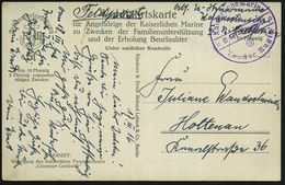 DEUTSCHES REICH 1916 (17.3.) Viol. 1K-Brücken-Briefstempel: Kaiserliche Marine/ Tender Rugia = U-Boot-Tender U. Wohnschi - Submarinos