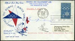 U.S.A. 1960 (18.2.) 4 C. Winter-Olympiade, EF + ET-MWSt + Orig. Autogramm: Ernst Hinterseer = österr. Goldmedaillen-Gewi - Ski