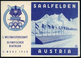 ÖSTERREICH 1958 (März) SSt.: SAALFELDEN STEINERNES MEER/I. W.M. OLYMPISCHER BIATHLON (Gewehr, Zielscheibe, Olymp. Ringe) - Skisport