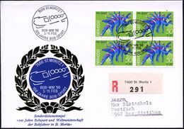 SCHWEIZ 1990 (Feb.) SSt: 7500 ST.MORITZ 1/BOB-WM'90/100 JAHRE BOB-SPORT = Vierer-Bob + RZ: 7500 St. Moritz 1, Klar Gest. - Invierno