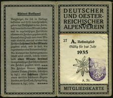 Berlin-Wilmersdorf 1935 Orig. Mitgliedsausweis "DEUTSCHER U. OESTERR. ALPENVEREIN" Mit Lichtbild , Vs. Edelweiß-Logo, Vi - Escalade