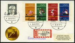 8 MÜNCHEN 2/ OLYMPISCHE SPIELE/ FUSSBALL/ A 1972 (26.8.) SSt = Piktogr. Fußball 3x Auf Kompl. Satz Fußball-Zus.-Druck Et - Brieven En Documenten