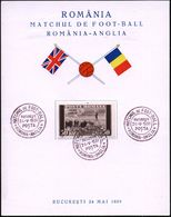 RUMÄNIEN 1939 (24.5.) Viol. SSt.: BUCURESTI/POSTA/MATCHUL DE FOOT-BALL/ROMANIA - ANGLIA 3x Auf Gedenkblatt - - Cartas & Documentos