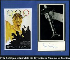 Berlin 1936 (Aug.) S/w.-Foto: Olympiafackel + Orig. Autogramm "Fritz  S C H I L G E N"  = Letzter Fackelläufer In Berlin - Athlétisme