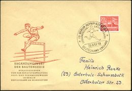 (1) BERLIN-OLYMPIASTADION/ LEICHTATHLETIK-LÄNDERKAMPF/ DEUTSCHLAND-ENGLAND 1953 (29.8.) SSt = Läufer Auf EF 20 Pf. Olymp - Atletiek