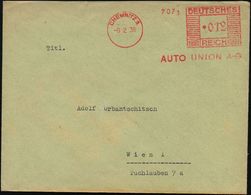 CHEMNITZ/ AUTO UNION A-G 1938 (9.2.) AFS "Mäanderrechteck" Klar Auf Ausl.-Bf. N. Wien = Inl.-Tarif = Hersteller "Silberp - Auto's