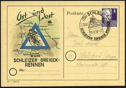 (15b) SCHLEIZ/ SCHLEIZER DREIECK RENNEN 1950 (23.7.) Seltener HWSt = Rennmotorrad (vor Dreieck) Motivgl. Color-Sonder-Kt - Motorfietsen