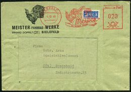 BIELEFELD 2/ Meister/ In Aller Welt 1949 AFS = Radrennfahrerkopf (vor Globus) Auf 2 Pf.NoB (= VE), Motivgl. Reklame-Bf.: - Wielrennen