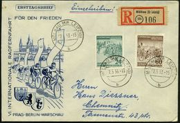 D.D.R. 1953 (2.5.) 24 Pf. U. 60 Pf. "VI. Internat. Friedensfernfahrt", Satzreine Frankatur , Klar Gest. + RZ: (10 B) Möl - Cyclisme