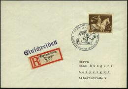 MÜNCHEN-RIEM/ DAS BRAUNE BAND V.DEUTSCHLAND 1943 (1.8.) SSt = Jagdreiter (mit Jagdhorn) Auf Motivgl. EF 42 + 108 Pf. Br. - Reitsport