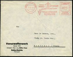 ZELLA-MEHLIS (THÜR)/ TELL-/ MARS-LUFTGEWEHRE/ Venuswaffenwerk 1937 (27.12.) AFS 025 Pf. = Gewehr (u. Tell-Sohn  Mit Apfe - Schieten (Wapens)