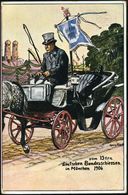 München/ 15.deutsches Bundesschiessen 1906 PP 5 Pf. Wappen, Grün: Betrunkener Schütze Liegend Mit Ehrenstandarte In Pfer - Schieten (Wapens)