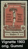 München 1903 Gez. Vignette.: "! GUT NASS !" Männer-Schwimmverein München E.V. (Schwimmer Mit Kind, Wappen Etc.) Voller O - Autres & Non Classés