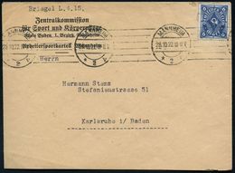 MANNHEIM/ *2v 1922 (28.10.) Bd.MaSt. Auf Vordruck-Bf.: Zentralkommission Für Sport U. Körperpflege.. Arbeitersportkartel - Other & Unclassified