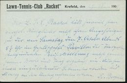 Krefeld 1905 (20.8.) 1K-Gitter: CREFELD/*1i Auf Orts-P 2 Pf. Germania + Rs. Zudruck: Lawn-Tennis-Club "Racket" , Seltene - Tennis
