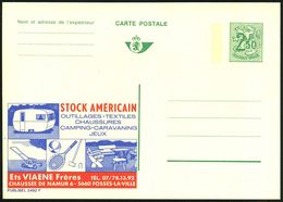 BELGIEN 1970 2,50 F. Reklame-P Grün: STOCK AMERICAIN..CAMPING..JEUX = Tennis-Racket (u. Caravan, Rasenmäher, Krocket-Sch - Tennis