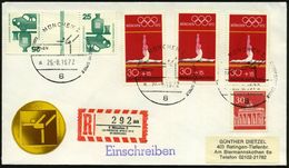8 MÜNCHEN 2/ OLYMPISCHE SPIELE/ TURNEN/ A 1972 (25.8.) SSt = Piktogr. Bodenturnen 3x A. Motivgl. Olympia-Frankatur 3x 30 - Gymnastique