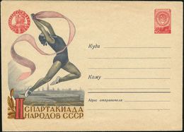 UdSSR 1959 40 Kop. U Staatswappen Rot: II. Spartakiade D.UdSSR/Bodenturnen (Turnerin Mit Band, Stadion) Ungebr. - - Gymnastics