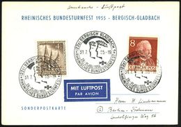 (22c) BERGISCH GLADBACH 1/ RHEINISCHES BUNDESTURNFEST 1955 (31.7.) Seltener SSt = 2 Siegerköpfe (mit Lorbeer) 3x Auf Son - Ginnastica