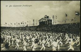Leipzig 1913 (Juli) Offiz. S/w.-Foto-Festpostkarte: 12. Deutsches Turnfest, Karte Nr.12 "Die Allgemeinen Freiübungen" =  - Gymnastik