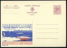 BELGIEN 1959 2 F. Reklame-P Weinrot: NIEUWPOORT/PLAGE IDEALE../WATERSPORT..DUINEN (Mole M.Leuchtturm, Motorboot M.Wasser - Sonstige & Ohne Zuordnung