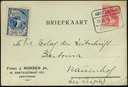 NIEDERLANDE 1912 (21.6.) Bahn-Achteck: AMSTERDAM/X A/EMMERIK + Bl. Vignette.: VRYHANDEL/ TEGEN DE TARIEFWET (Freihandel) - ONU