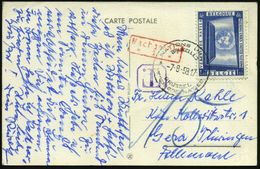 BELGIEN 1958 (7.8.) 1,50 Fr. "UNO Auf Der Expo", EF + EXPO-SSt: BRUXELLES/NATIONS UNIES.., Ausl.-Nachporto-Kt.  (Mi.1102 - VN