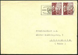 SCHWEIZ 1957 (26.10.) MWSt.: GENEVE 1/JOURNEE DES/NATIONS UNIES = UNO-Emblem , Ausl.-Bf. - - VN