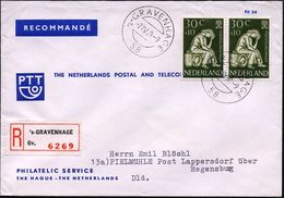 NIEDERLANDE 1959 (7.4.) 30 + 10 C. "Weltflüchtlingsjahr", Reine MeF: Paar , 1K + RZ: 's-GRAVENHAGE/Gv., Ausl.-R-Bf. (Mi. - ONU