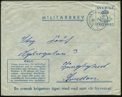 SCHWEDEN /  ÄGYPTEN 1957 (22.1.) Feldpost-1K: SVENSKA FN-BATALJONEN/* Auf Feldpostumschlag "MILITÄRBREV" , Rs. Hs. Abs., - ONU