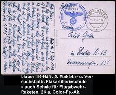 RERIK (MECKL)a 1940 (4.3.) 2K + Blauer 1K-HdN: 5. Flaklehr-  U.  V E R S U C H S B A T T R. - Flakartillerieschule / Rer - Sonstige & Ohne Zuordnung