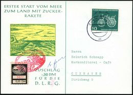 Cuxhaven 1961 (23.9.) 1. DLRG-(Raketen) START "VOM MEER ZUM LAND MIT ZUCKER-RAKETE", DLRG-Spendenmarke 50 Pf. (Adler-Log - Altri & Non Classificati