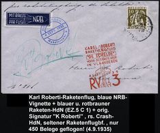 BELGIEN 1935 (4.9.) Roberti-Raketen-Flug "RV 3", 1K: DUINBERGEN + Bl.: Raketen-Label + Bl. 1K: DUINBERGEN/Raketenvlucht  - Sonstige & Ohne Zuordnung