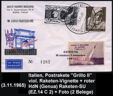 ITALIEN 1965 (3.11.) 1K: GENOVA../PIAZZA J.F.KENNEDY + Raketen-Vign. "BRILLO II" , Klar Gest. Minatur-Raketen-SU: VIA RA - Andere & Zonder Classificatie