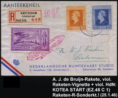 NIEDERLANDE 1946 (25.1.) De Bruijn-Raketenpost Amsterdam, 10 C. U. 12 1/2 C. Wilhelmina, 2K + RZ: AMSTERDAM/ Scheldestra - Altri & Non Classificati