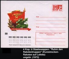 UdSSR 1972 4 Kop. U Staatswaapen, Rot: "Ehre Den Raketentruppen" = Zwillings-Raketen-Selbstfahrlafette (u. Flagge) Ungeb - Other & Unclassified