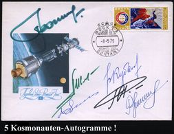 UdSSR 1975 (8.5.) 20 Kop. "Apollo-Soyuz" + ET-SSt Auf Motivgl. SU. Mit  F ü N F  Verschiedenen Autogramme Von Kosmonaute - UdSSR