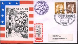 7778 MARKDORF,BADEN/ AUSSTELLUNG RAUMFAHRT/ Ikarus 72.. 1972 (16.4.) SSt = 3 Apollo-Astronauten + Viol. HdN: "ikarus '72 - Estados Unidos