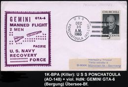 U.S.A. 1965 (16.12.) 1K-BPA.: U S S / PONCHATOULA (AO-148) = Bergungsschiff US-Navy + Viol. HdN: GEMINI GTA-6/MANNED FLI - Etats-Unis