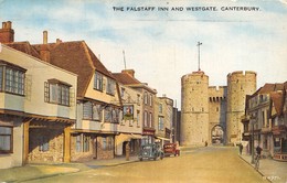 M08117 "CANTERBURY-THE FALSTAFF INN AND WESTGATE" ANIMATA-AUTO ANNI '40  CART. POST. ORIG. SPEDITA 1962 - Canterbury