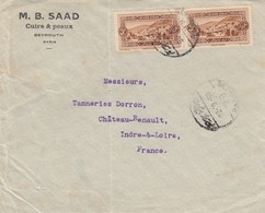 LETTRE DEVANT.  GRAND LIBAN. 1925. 6P. M.B. SAAD CUIR & PEAUX BEYROUTH POUR CHATEAU-RENAULT    / 2 - Brieven En Documenten