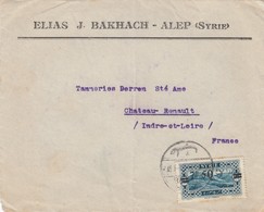 LETTRE. DEVANT . SYRIE. 7,50p.  ELIAS J BAKHACH ALEP SYRIE.  ALEP POUR CHATEAU-RENAULT  / 2 - Cartas & Documentos