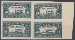 LOC-108 CUBA REVENUE 50c IMPERFORATED. CONSEJO PROVINCIAL DE MATANZAS. BLOCK 4. - Segnatasse