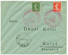 ALBANIA : 1920 SEMEUSE 5c + 10c Obl. TERRITOIRE DE POGRADEC Sur Env. Pour KORCE (ALBANIE). Superbe. - Army Postmarks (before 1900)