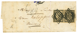 "TETE-BECHE" : 1850 PAIRE TETE BECHE Du 20c Noir(n°3) Avec Défauts Obl. Grille Sur Lettre De PARIS. RARE. Cote 18 000€.  - 1849-1850 Cérès