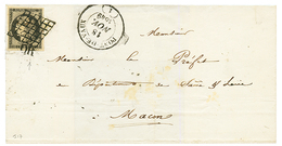 1849 20c Noir (n°3) 4 Grandes Marges Obl. OR + GRILLE + T.14 PONT DE VAUX Sur Lettre Pour MACON. TTB. - 1849-1850 Ceres