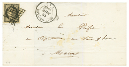 1849 20c Noir (n°3) 4 Grandes Marges Obl. OR + GRILLE + T.14 PONT DE VAUX Sur Lettre Pour MACON. TTB. - 1849-1850 Cérès