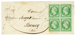 1855 Bloc De 4 Du 5c Vert(n°12) Obl. PC 2190 Sur Lettre De MOUTHE. Timbre Supérieur Gauche Filet Effleuré En Un Point Ma - 1853-1860 Napoleon III